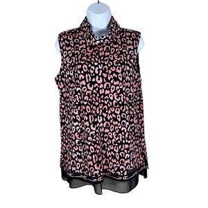 Karl Lagerfeld Women’s Animal Print Turtleneck Tank M Pink Black Office Siren